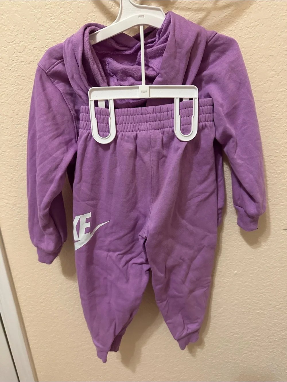 Nike Kids Purple Hoodie with White Swoosh and matching sweat pants